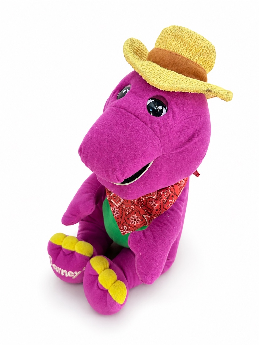 Barney Plush‎ Cowboy Hat Bandana Stuffed Animal Vintage 1992 Talking Barney
